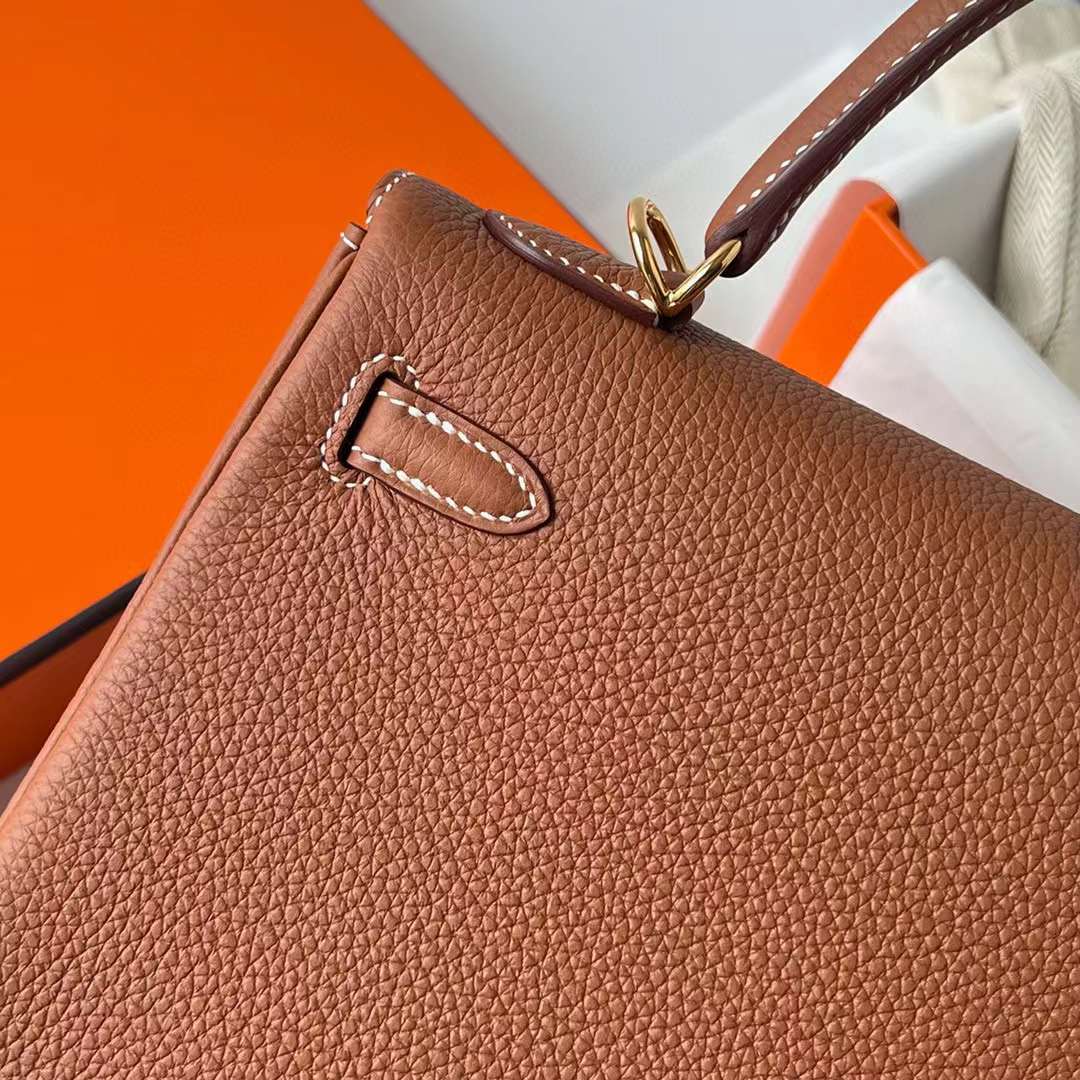 Hermès（爱马仕）Kelly 凯莉包 Togo皮 Ck37 金棕色 金扣 25cm 全手工蜡线缝制 Ghw