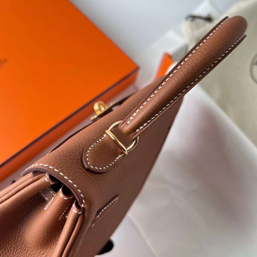 Hermès（爱马仕）Kelly 凯莉包 Togo皮 Ck37 金棕色 金扣 25cm 全手工蜡线缝制 Ghw