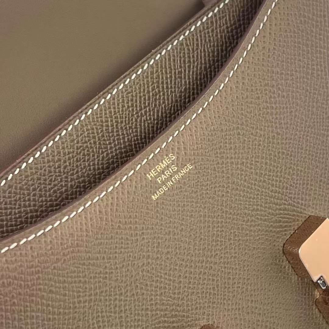 Hermès（爱马仕）Constance 空姐包 Epsom Ck18 大象灰 玫瑰金扣 19cm 全手工蜡线缝制 Rghw