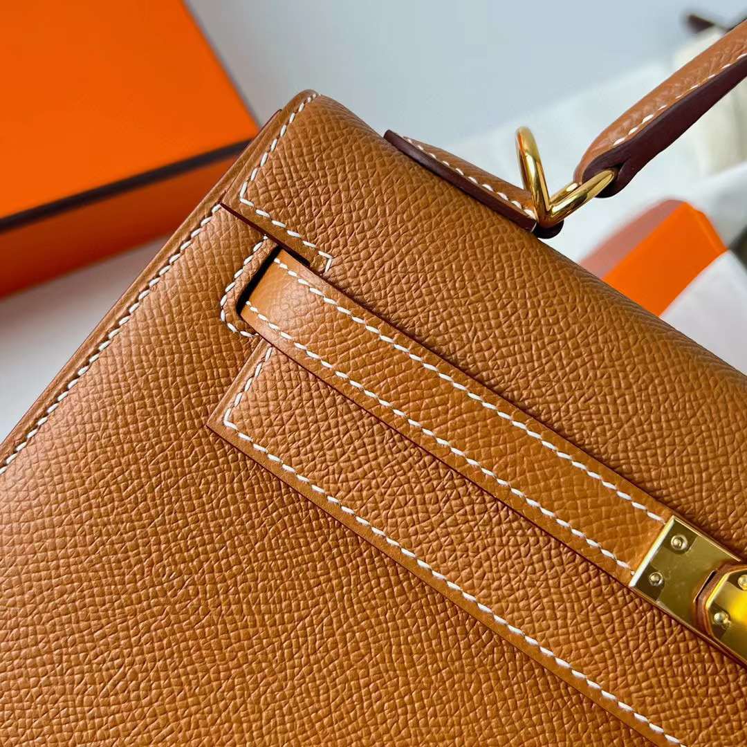 Hermès（爱马仕）Kelly 凯莉包 Epsom皮 金棕色 金扣 25cm 全手工蜡线缝制 Ghw