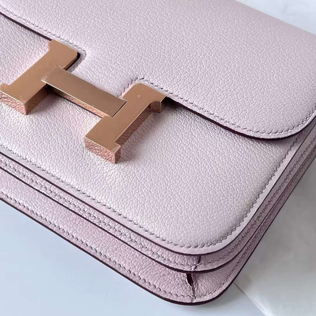 Hermès（爱马仕）Constance 康斯坦斯 1-19 Chevre 进口山羊皮 09 梦幻粉紫 玫瑰金扣 19cm 全手工蜡线缝制 Rghw