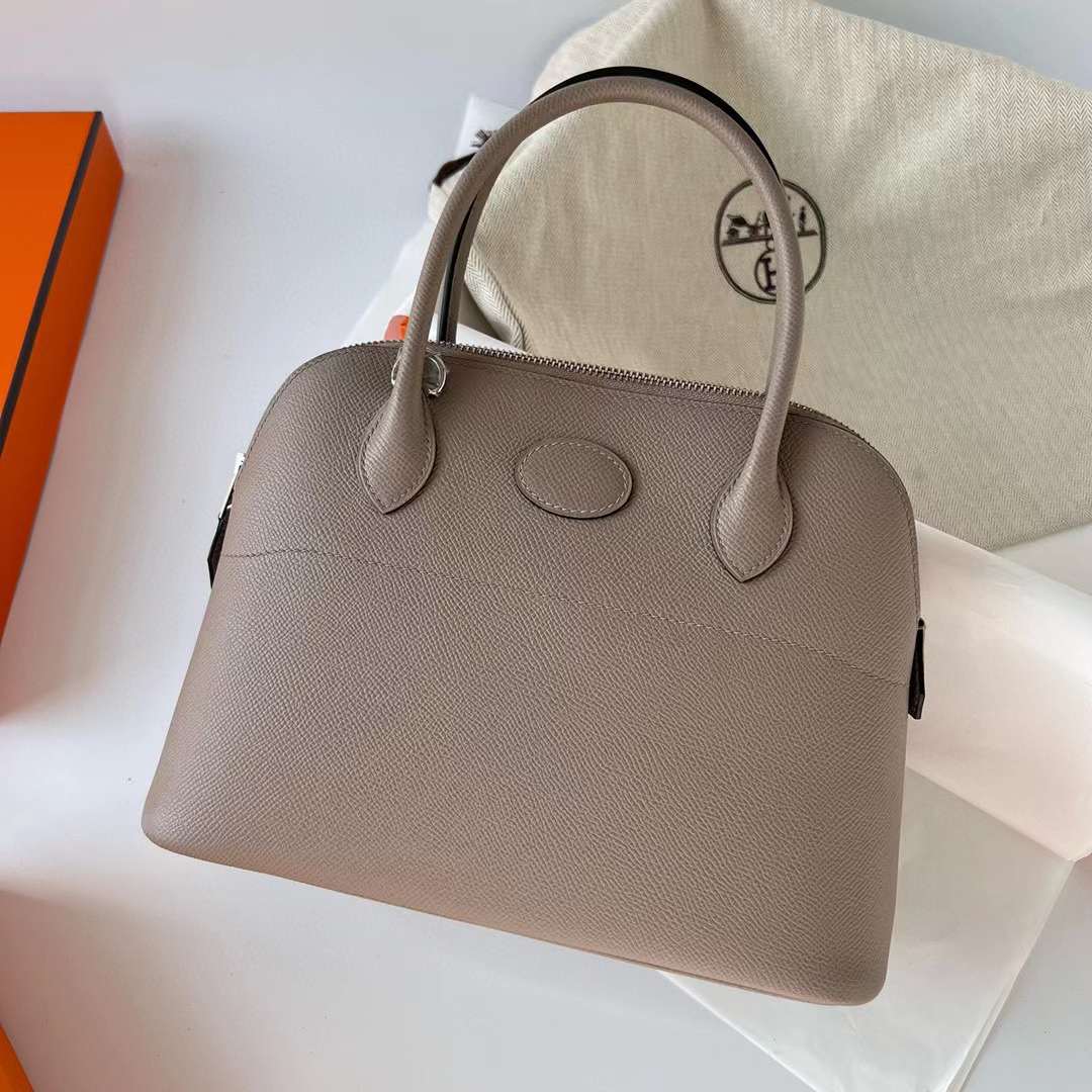Hermès（爱马仕）Bolide 保龄球包 Epsom M8 沥青灰 银扣 27cm 全手工蜡线缝制 Phw
