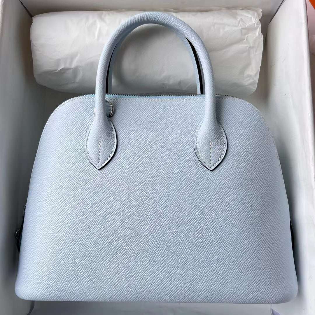 Hermès（爱马仕）Bolide 保龄球包 Epsom T0 雾蓝色 银扣 25cm 全手工蜡线缝制 Phw