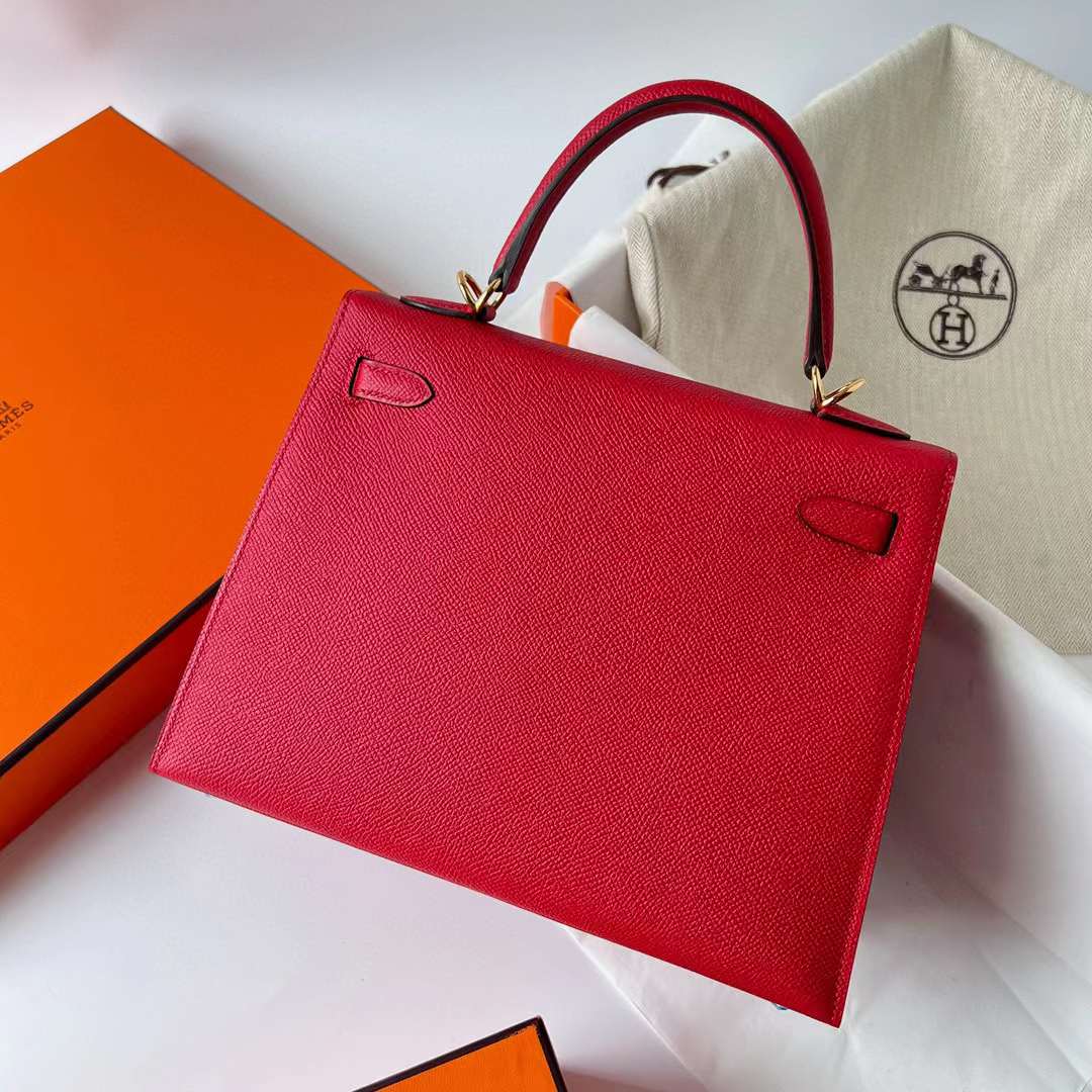 Hermès（爱马仕）Kelly 凯莉包 Epsom Q5 国旗红 金扣 25cm 全手工蜡线缝制 Ghw