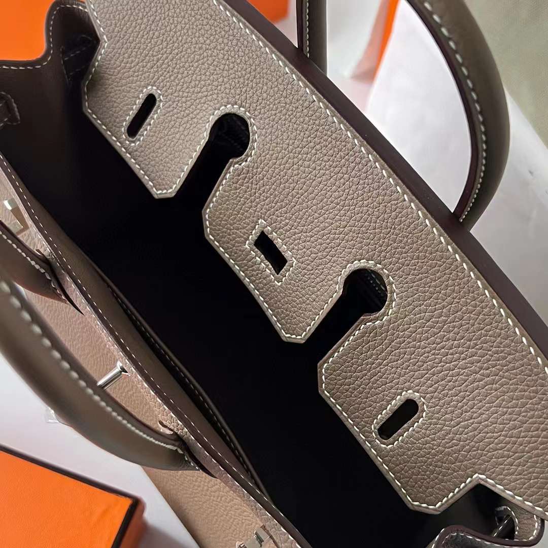 Hermès（爱马仕）Birkin 铂金包 Togo 进口小牛皮 Ck18 大象灰 银扣 25cm 全手工蜡线缝制 Phw