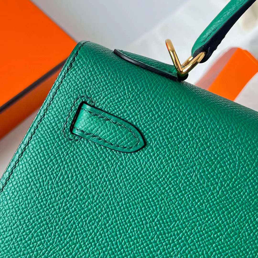Hermès（爱马仕）Kelly 凯莉包 Epsom皮 U4 丝绒绿 金扣 25cm 全手工蜡线缝制 Ghw