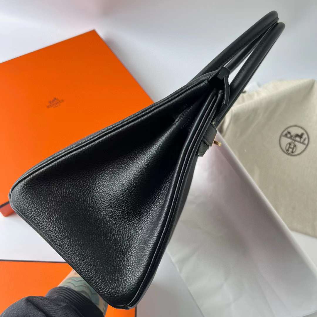Hermès（爱马仕）Birkin 铂金包 Togo 顶级小牛皮 Ck89 黑色 内拼 Ck37 金棕色 金扣 30cm 全手工蜡线缝制 Ghw