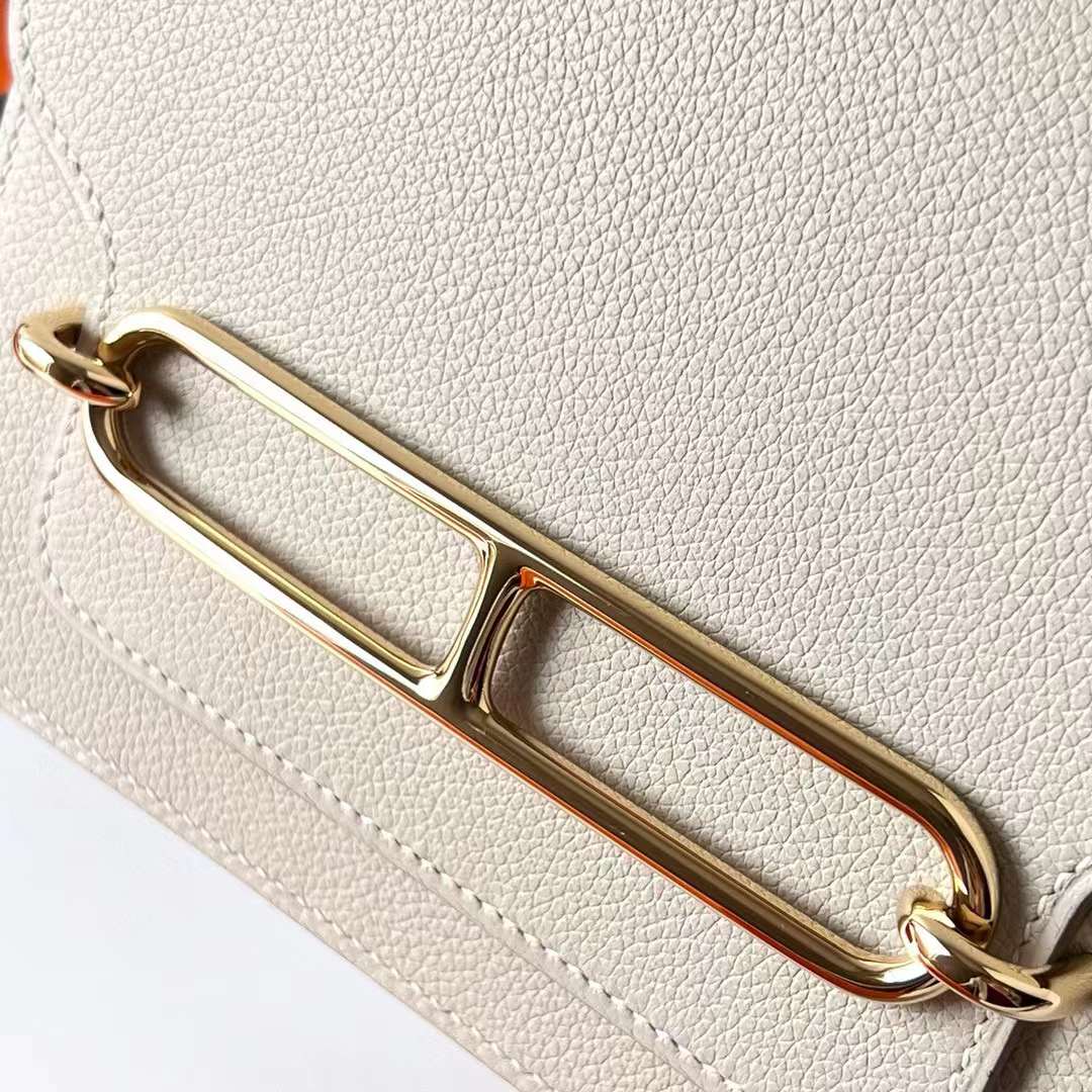 Hermès（爱马仕）Roulis 猪鼻子 Evercolor Ck10 奶昔白 Craie 浅金扣 18cm 全手工蜡线缝制