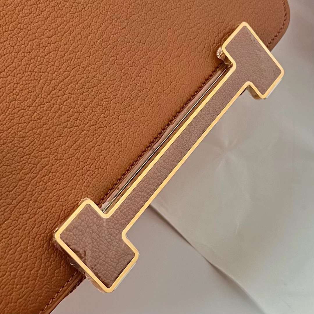 Hermès（爱马仕）Geta Chevre 进口山羊皮 Ck37 金棕色 金扣 20cm 全手工蜡线缝制 Ghw