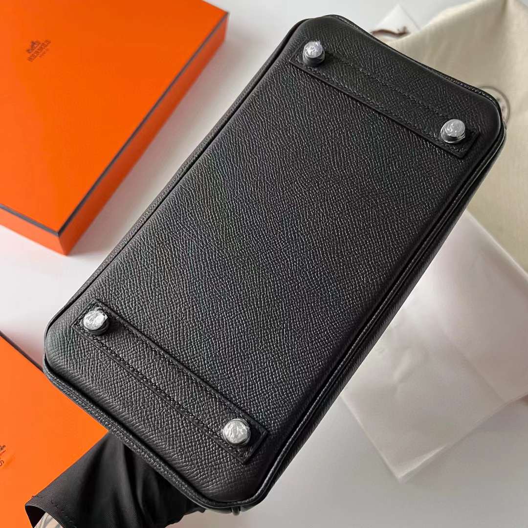 Hermès（爱马仕）Birkin 铂金包 Epsom Ck89 黑色 银扣 25cm 全手工蜡线缝制 Phw