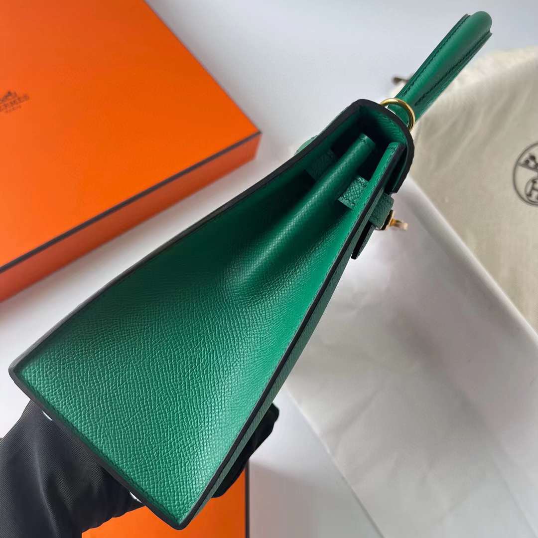 Hermès（爱马仕）Kelly 凯莉包 Epsom皮 U4 丝绒绿 金扣 25cm 全手工蜡线缝制 Ghw