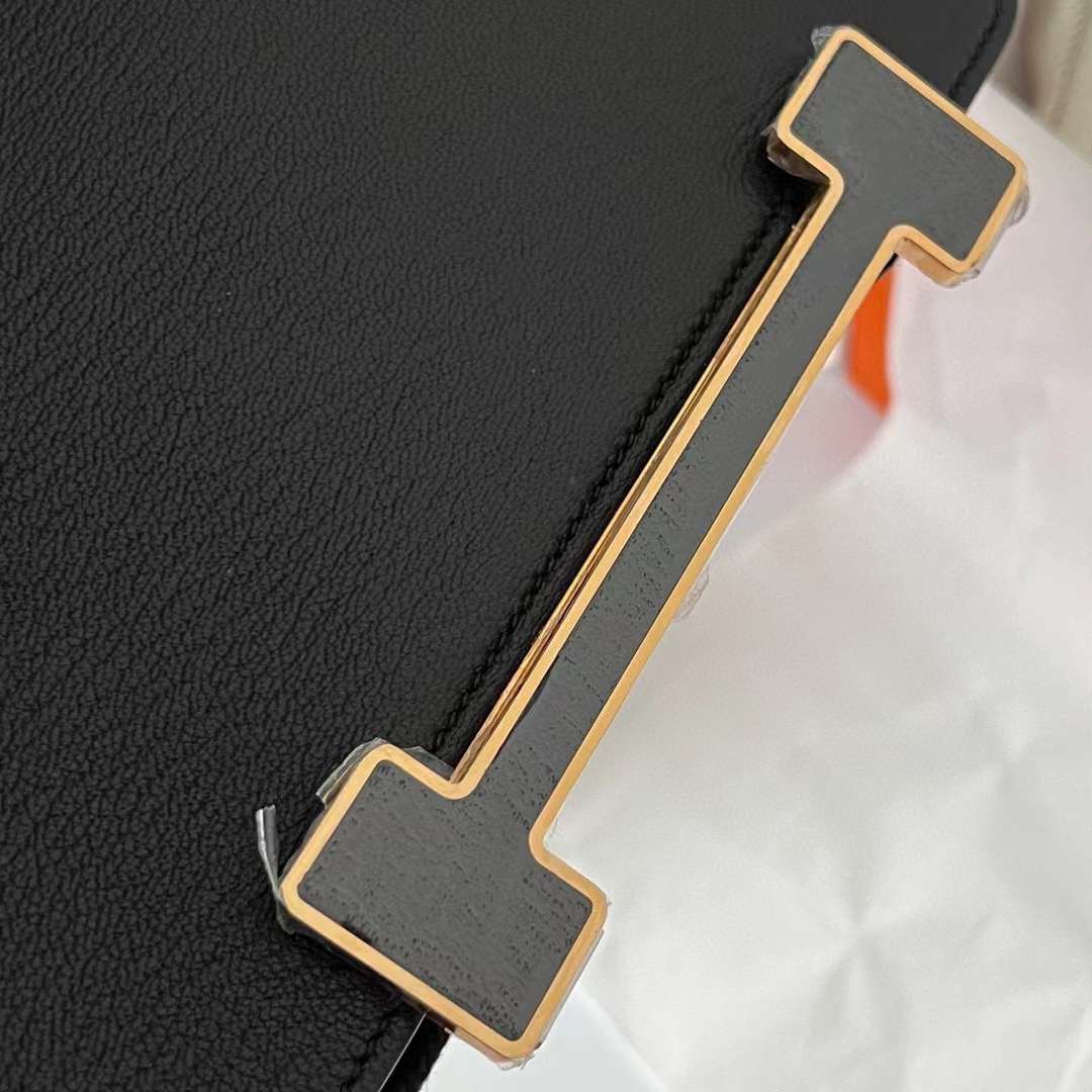Hermès（爱马仕）Geta Chevre 进口山羊皮 Ck89 黑色 金扣 20cm 全手工蜡线缝制 Ghw