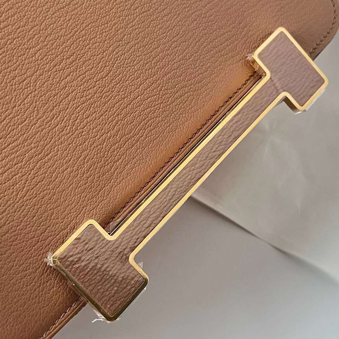 Hermès（爱马仕）Geta Chevre 进口山羊皮 2J 雀木色 金扣 20cm 全手工蜡线缝制 Ghw