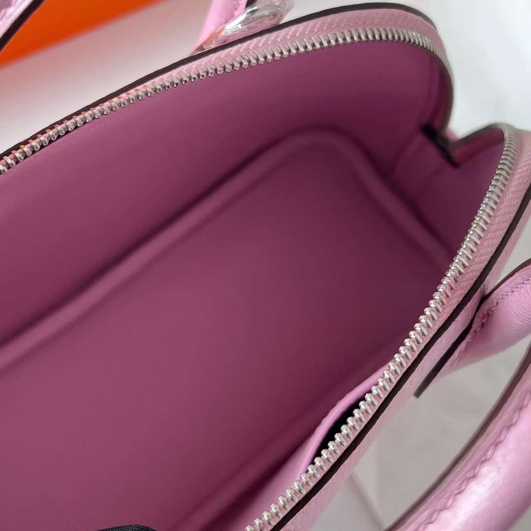 Hermès（爱马仕）Mini Bolide 迷你保龄球 Chevre 进口山羊皮 X9 锦葵紫 银扣 19cm 全手工蜡线缝制 Phw