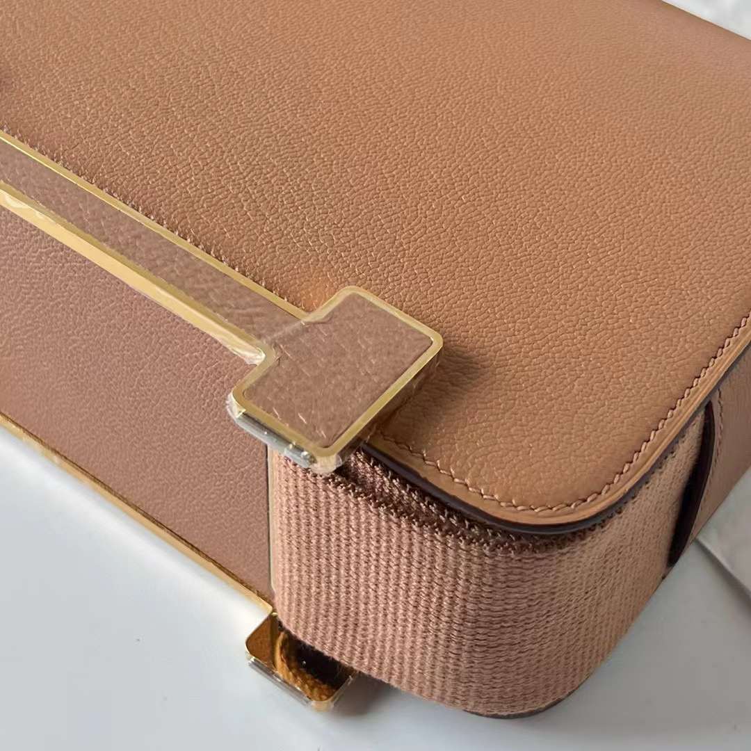 Hermès（爱马仕）Geta Chevre 进口山羊皮 2J 雀木色 金扣 20cm 全手工蜡线缝制 Ghw