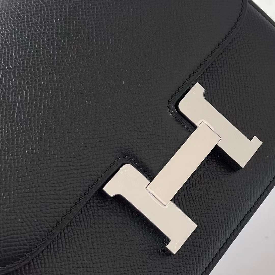 Hermès（爱马仕）Constance 康斯坦斯 Epsom Ck89 黑色 银扣 19cm 全手工蜡线缝制 Phw