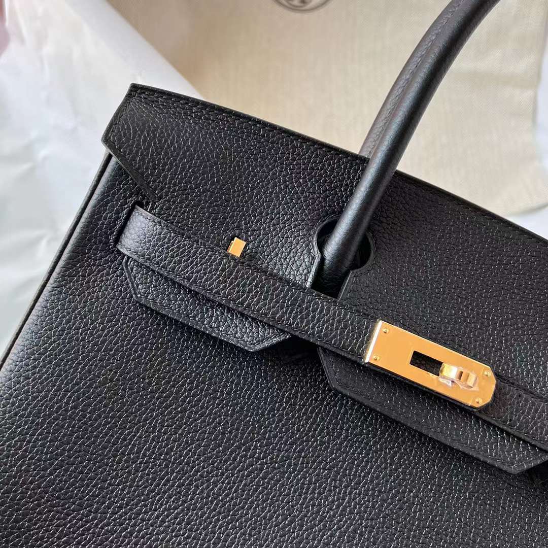 Hermès（爱马仕）Birkin 铂金包 Togo皮 Ck89 黑色 金扣 30cm 全手工蜡线缝制 Ghw