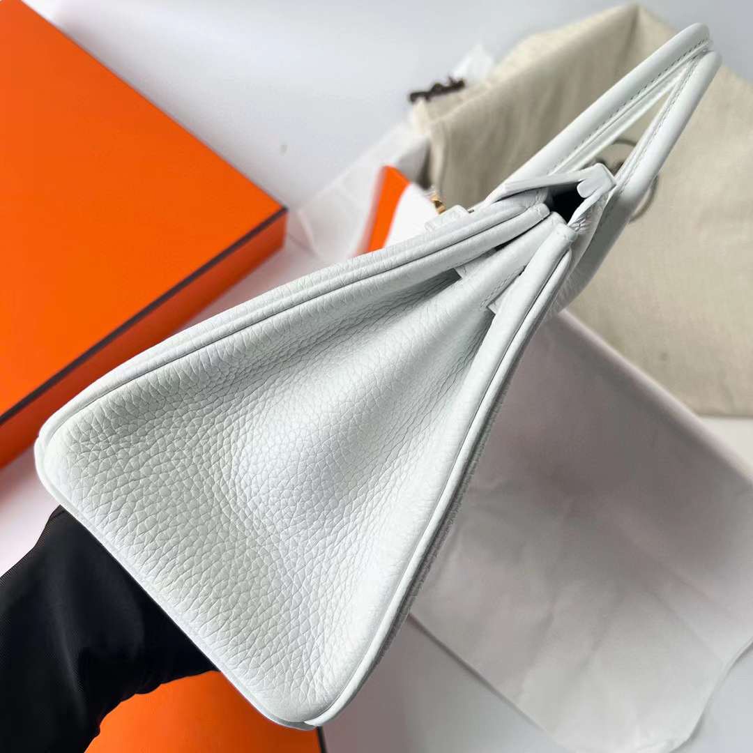 Hermès（爱马仕）Birkin 铂金包 Clemence 进口TC大牛皮 01 纯白 金扣 25cm 全手工蜡线缝制 Ghw