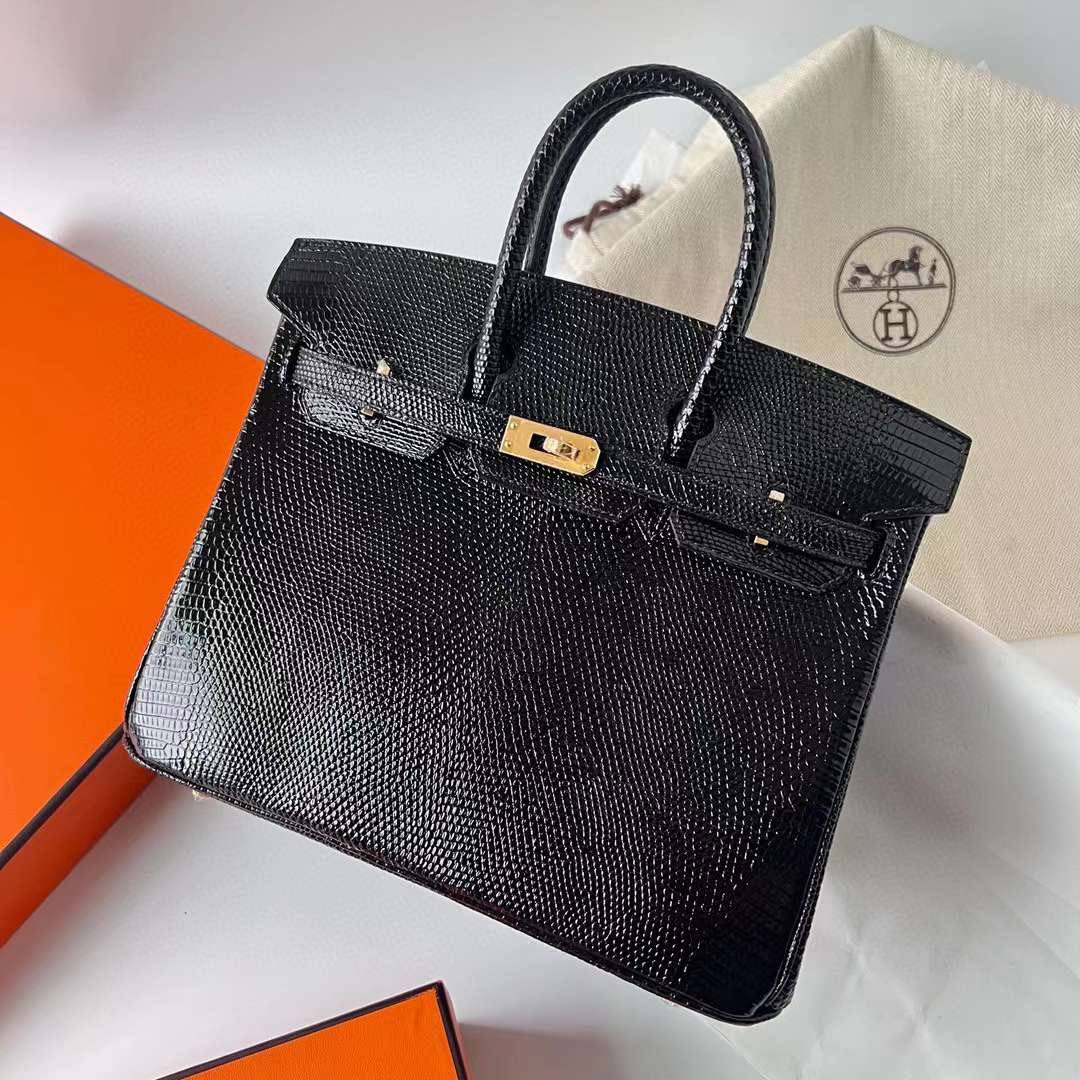 Hermès（爱马仕）Birkin 铂金包 Lizard 进口蜥蜴皮 Ck89 黑色 金扣 25cm 全手工蜡线缝制 Ghw