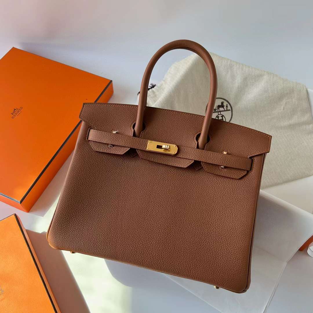 Hermès（爱马仕）Birkin 铂金包 Togo皮 Ck37 金棕色 走本色线 金扣 30cm 全手工蜡线缝制 Ghw