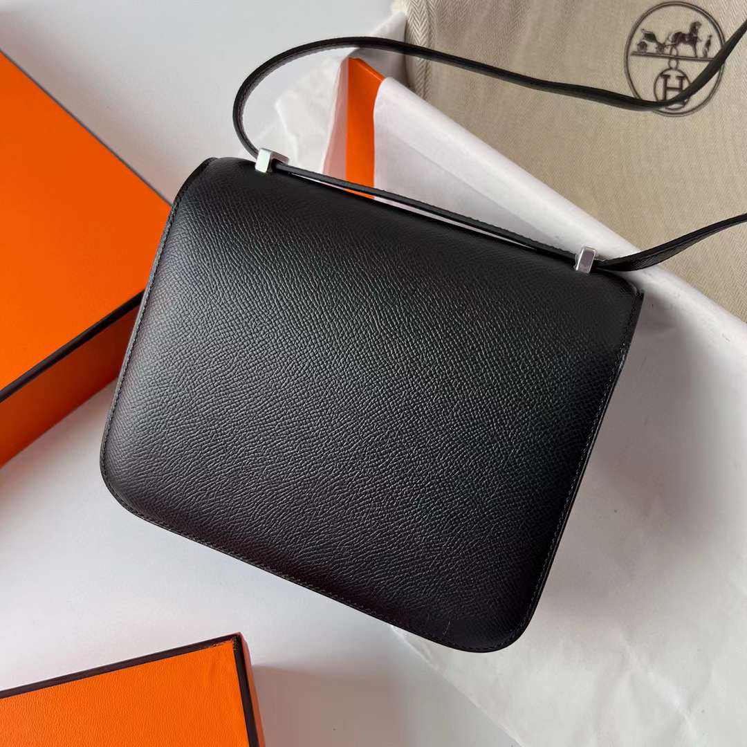 Hermès（爱马仕）Constance 康斯坦斯 Epsom Ck89 黑色 银扣 19cm 全手工蜡线缝制 Phw