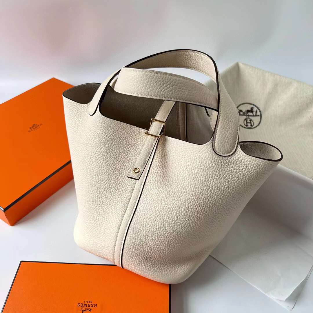 Hermès（爱马仕）Picotin 菜篮子 Clemence（御用原厂进口tc皮）I2 奶油白 金扣 22cm 全手工蜡线缝制 Ghw