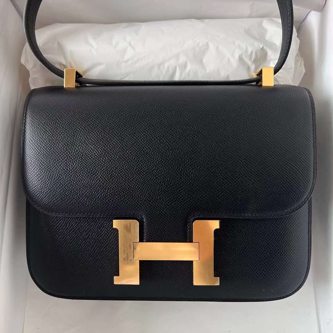 Hermès（爱马仕）Constance 康斯坦斯 1-24 Epsom Ck89 黑色 金扣 24cm 全手工蜡线缝制 Ghw