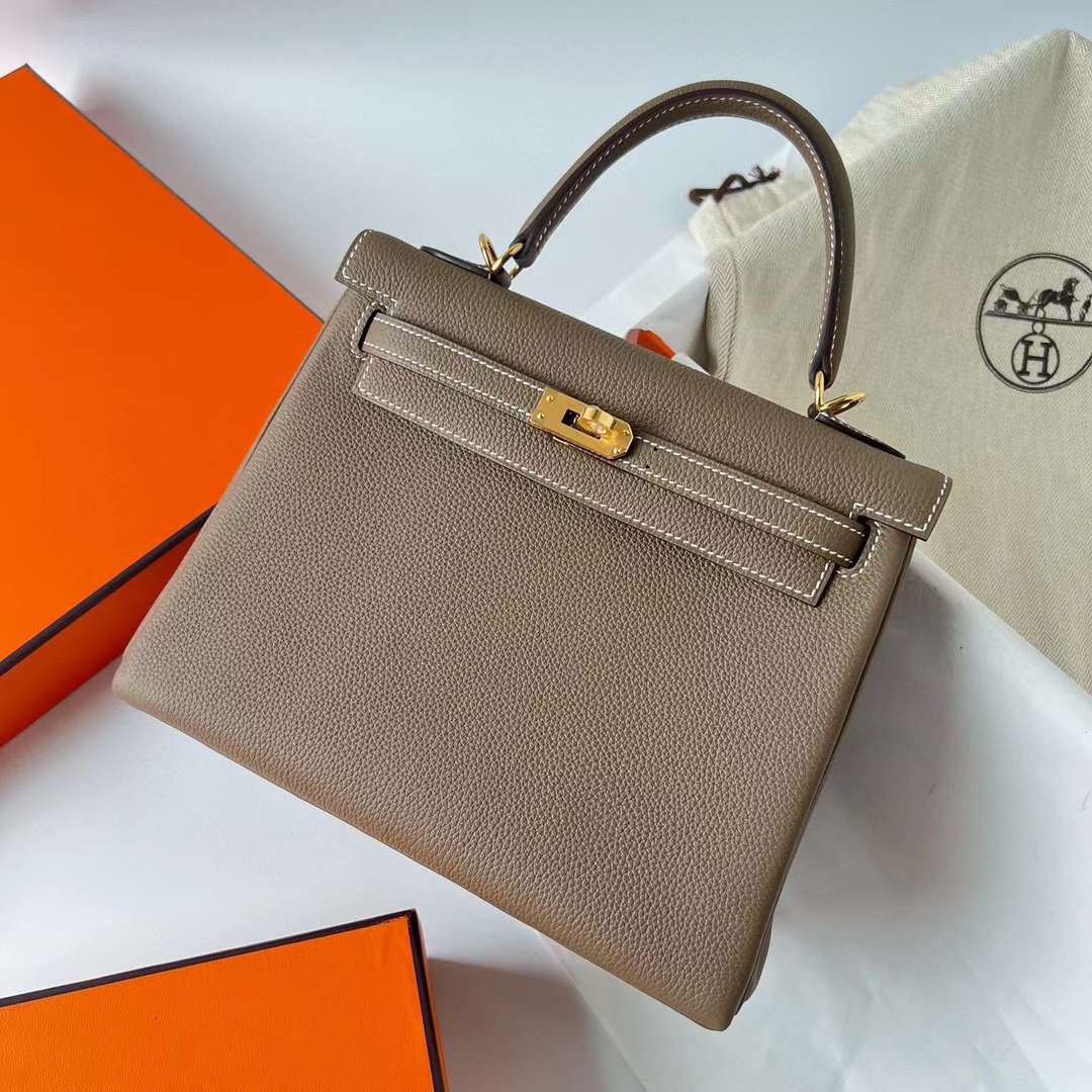 Hermès（爱马仕）Kelly 凯莉包 Togo皮 Ck18 大象灰 金扣 25cm 全手工蜡线缝制 Ghw