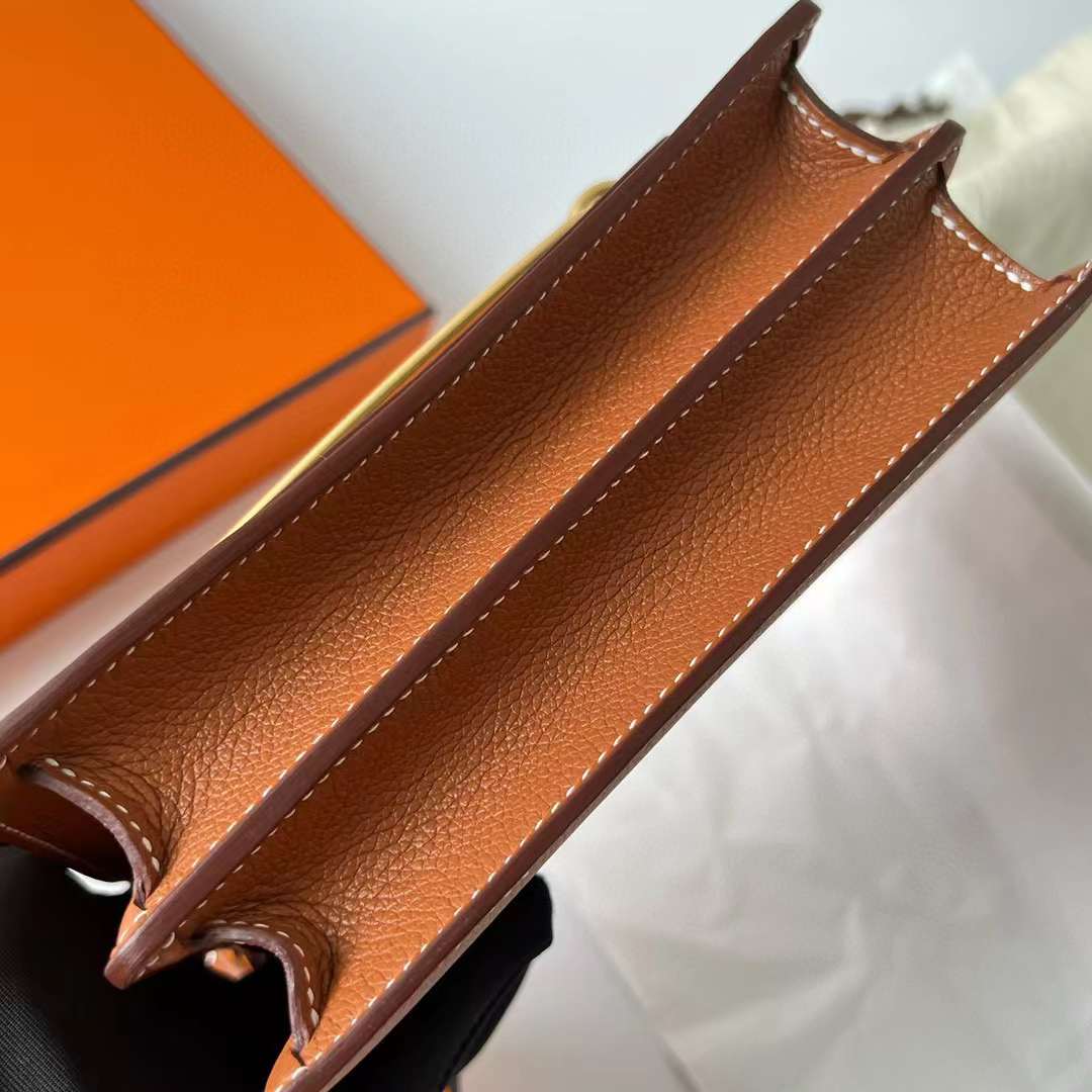 Hermès（爱马仕）Roulis 猪鼻子 Evercolor Ck37 金棕色 金扣 18cm 全手工蜡线缝制 Ghw