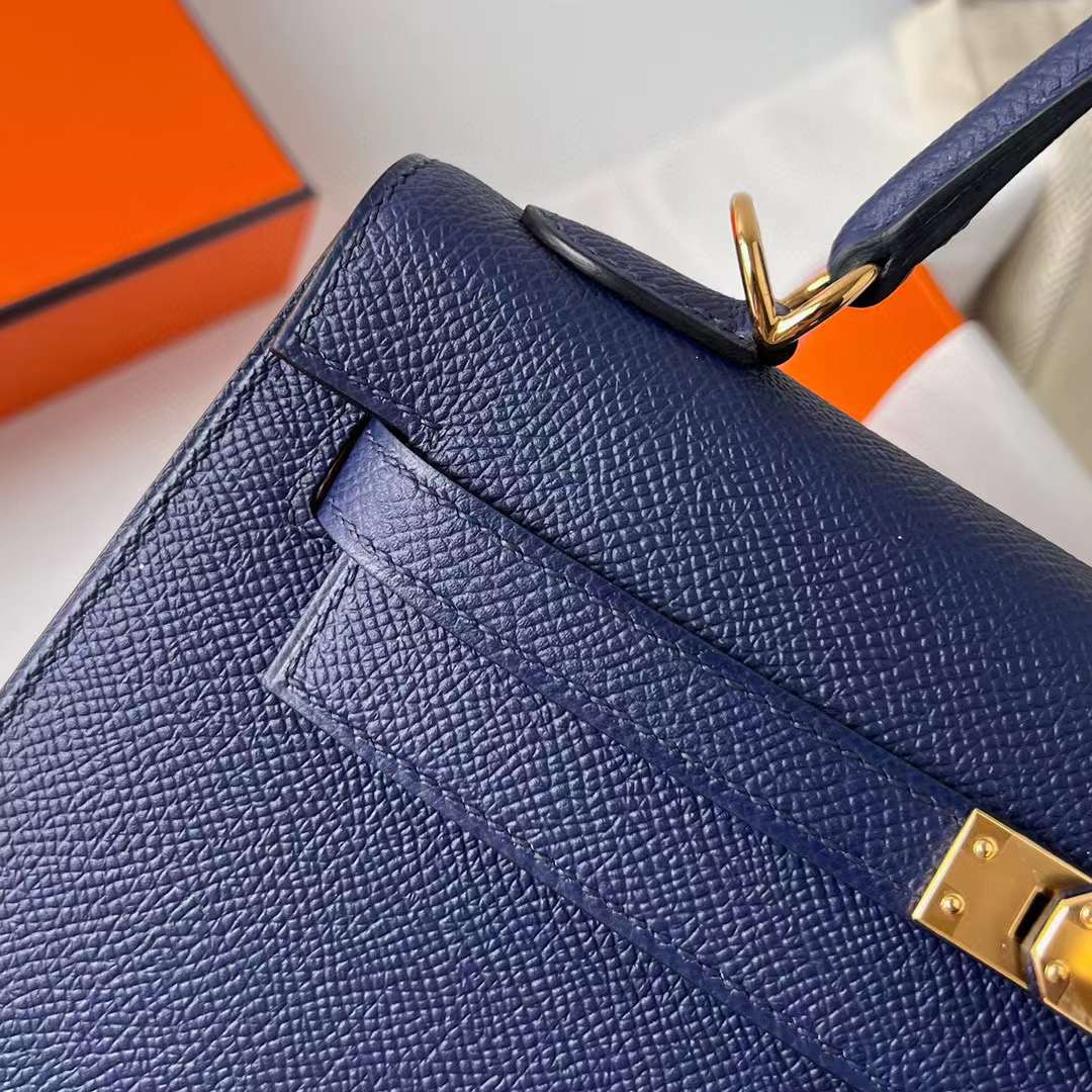 Hermès（爱马仕）Kelly 凯莉包 Epsom皮 Ck73 宝石蓝 金扣 25cm 全手工蜡线缝制 Ghw