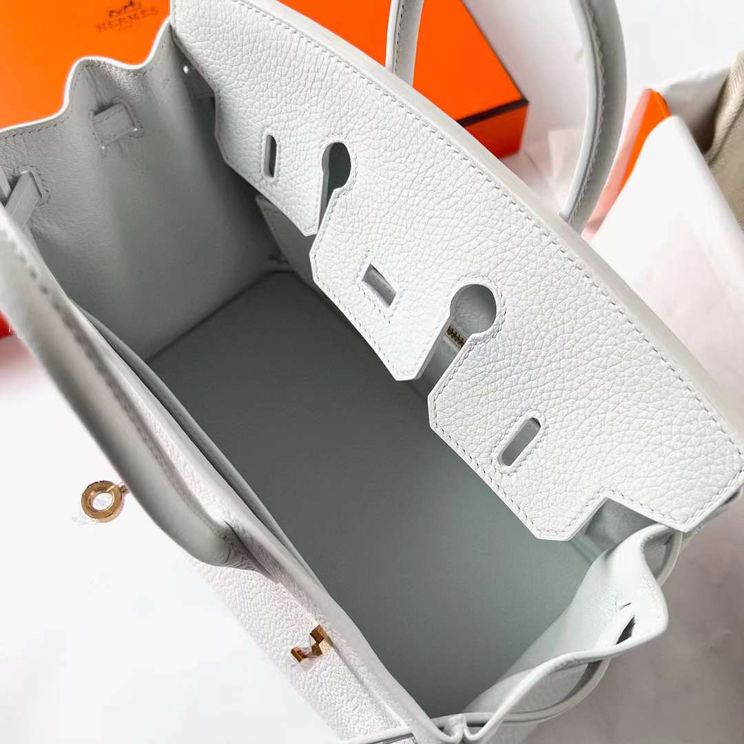 Hermès（爱马仕）Birkin 铂金包 Clemence 进口TC大牛皮 01 纯白 金扣 25cm 全手工蜡线缝制 Ghw