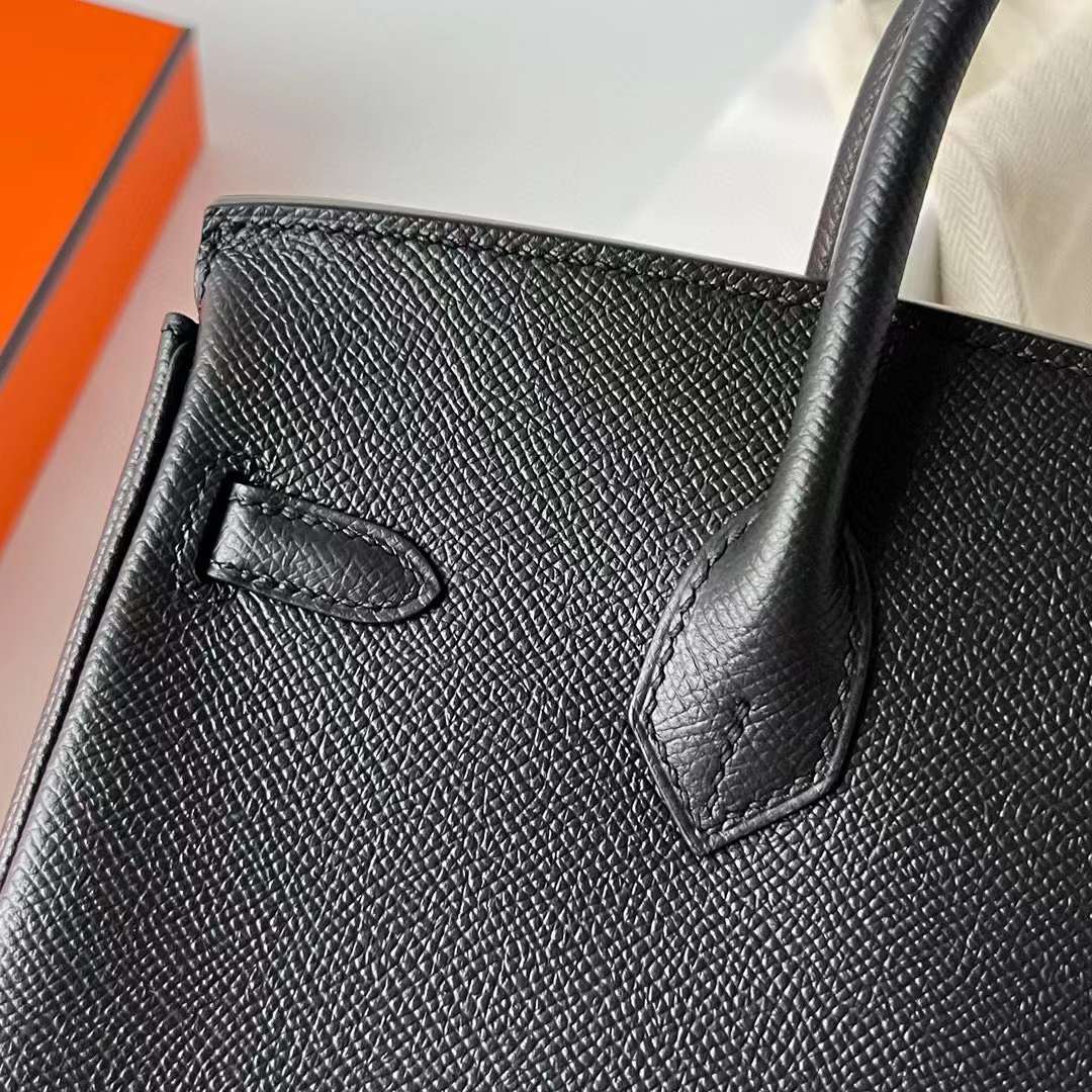 Hermès（爱马仕）Birkin 铂金包 Epsom Ck89 黑色 银扣 25cm 全手工蜡线缝制 Phw
