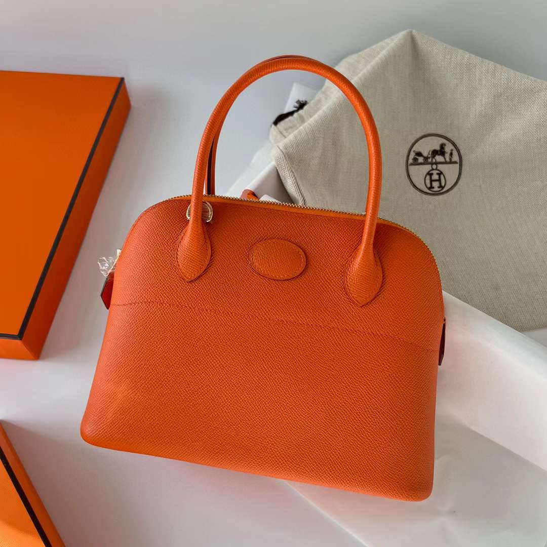 Hermès（爱马仕）Bolide 保龄球包 Epsom Ck93 橙色 金扣 27cm 全手工蜡线缝制 Ghw