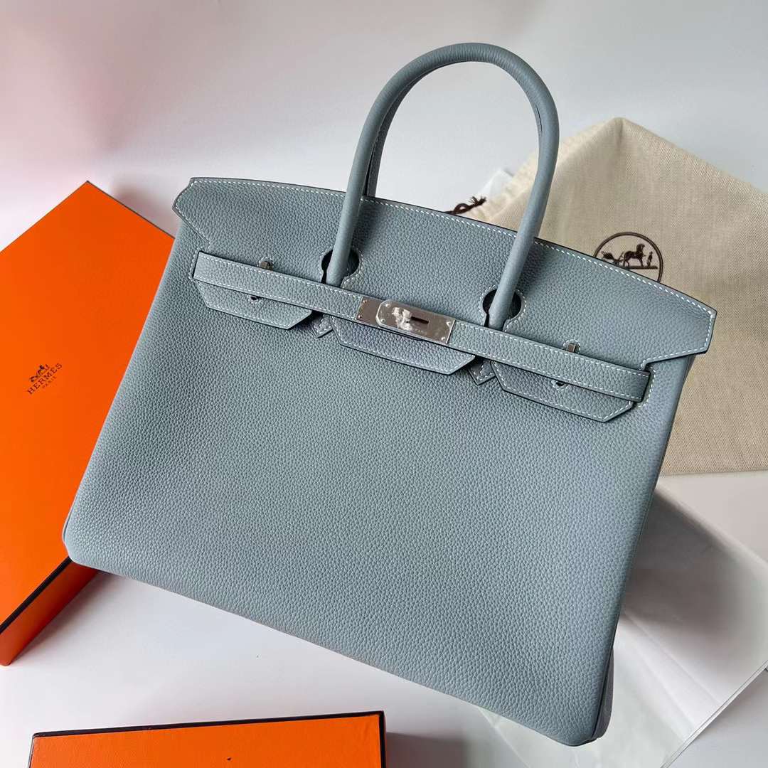 Hermès（爱马仕）Birkin 铂金包 Togo 顶级小牛皮 J7 亚麻蓝 银扣 35cm 全手工蜡线缝制 Phw