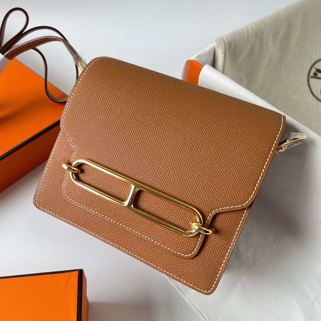 Hermès（爱马仕）Roulis 猪鼻子 Epsom Ck37 金棕色 金扣 18cm 全手工蜡线缝制 Ghw
