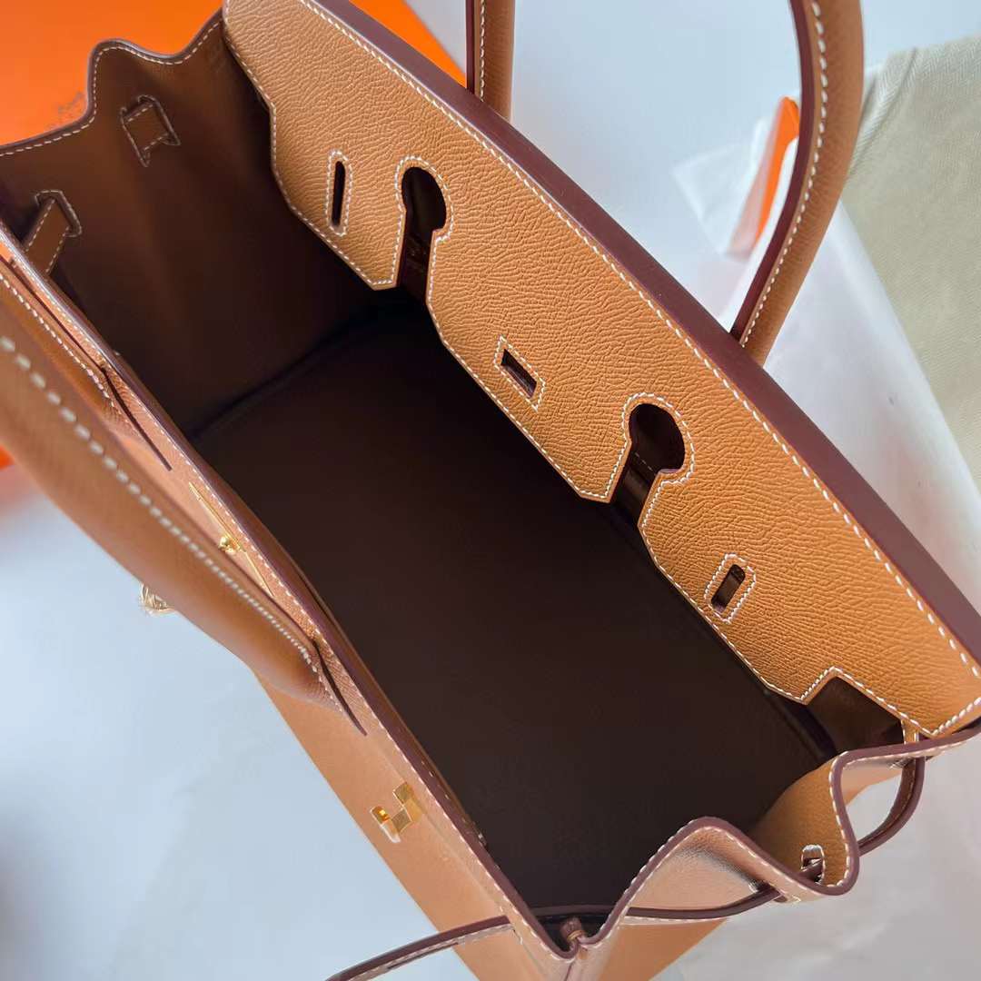 Hermès（爱马仕）Birkin 铂金包 Epsom Ck37 金棕色 金扣 30cm 全手工蜡线缝制 Ghw
