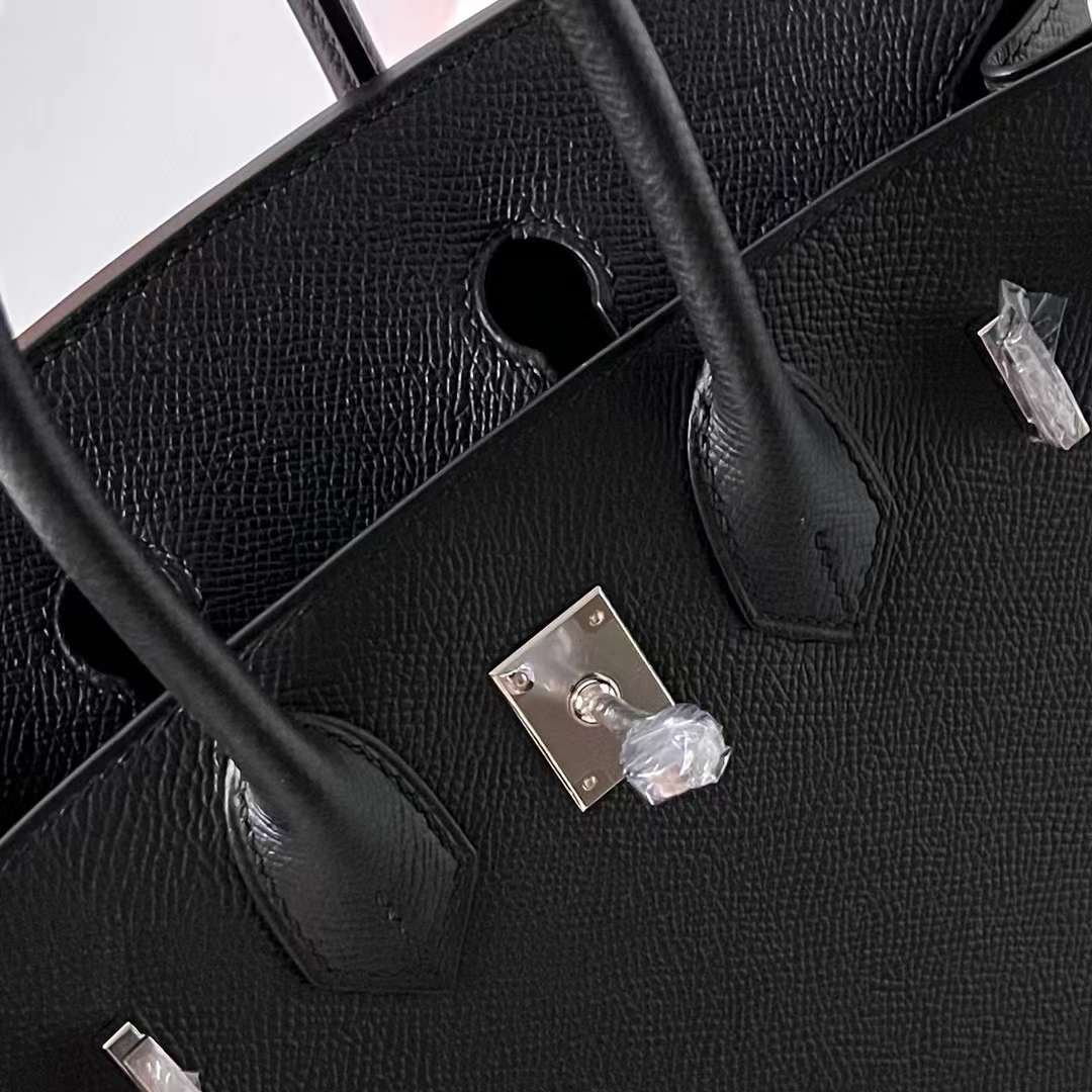 Hermès（爱马仕）Birkin 铂金包 Epsom Ck89 黑色 银扣 25cm 全手工蜡线缝制 Phw