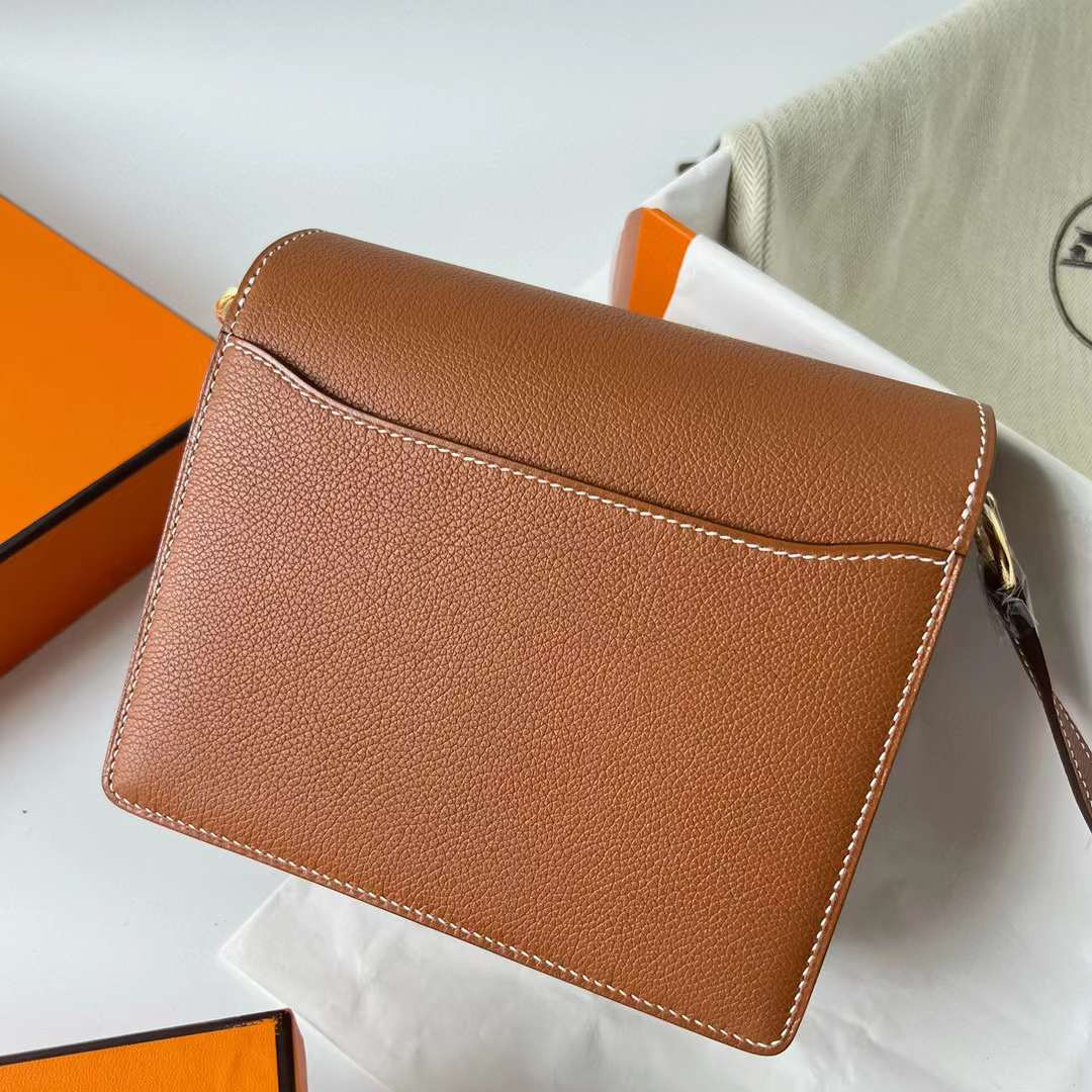Hermès（爱马仕）Roulis 猪鼻子 Evercolor Ck37 金棕色 金扣 18cm 全手工蜡线缝制 Ghw