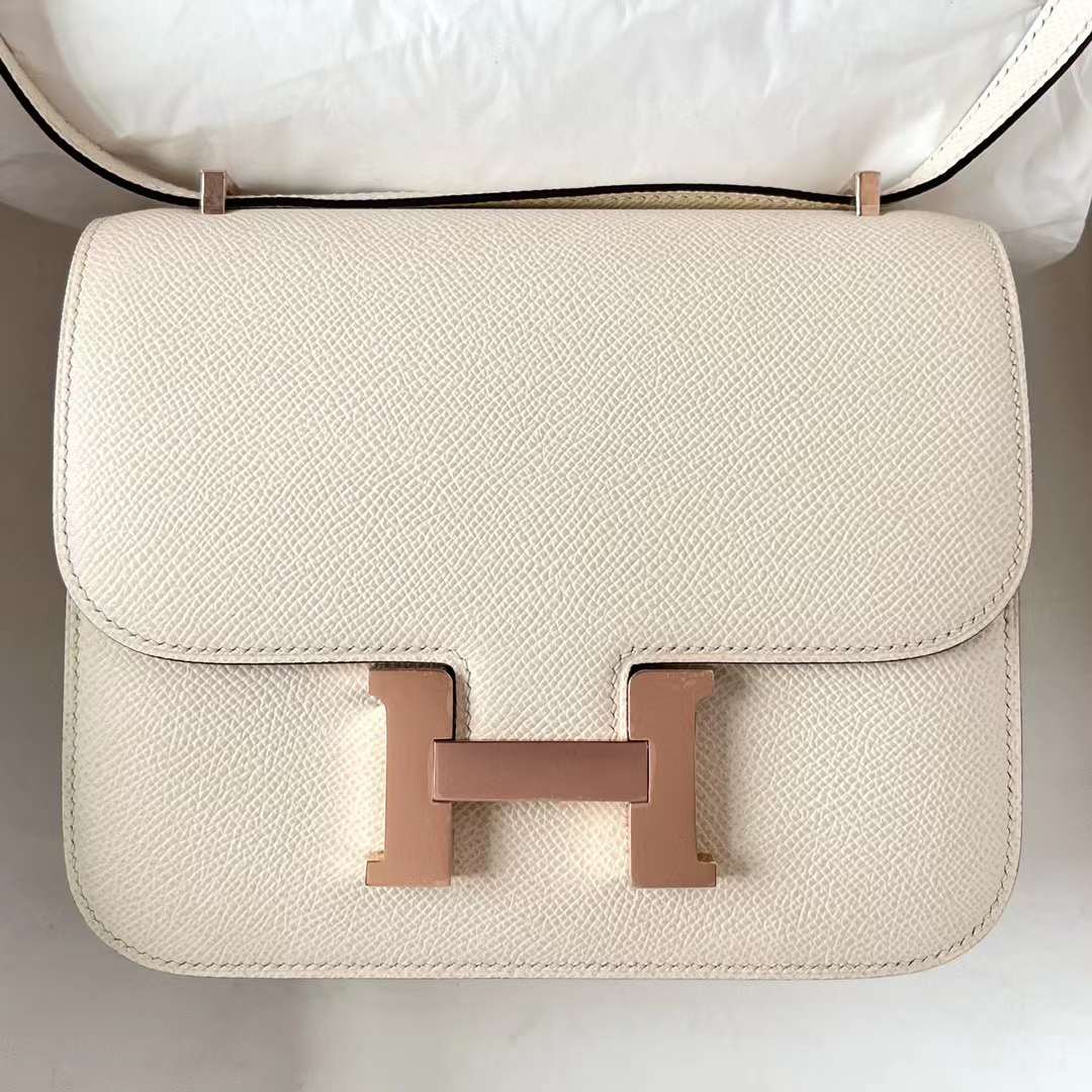 Hermès（爱马仕）Constance 康斯坦斯 1-19 Epsom I2 奶油白 玫瑰金扣 19cm 全手工蜡线缝制 Rghw