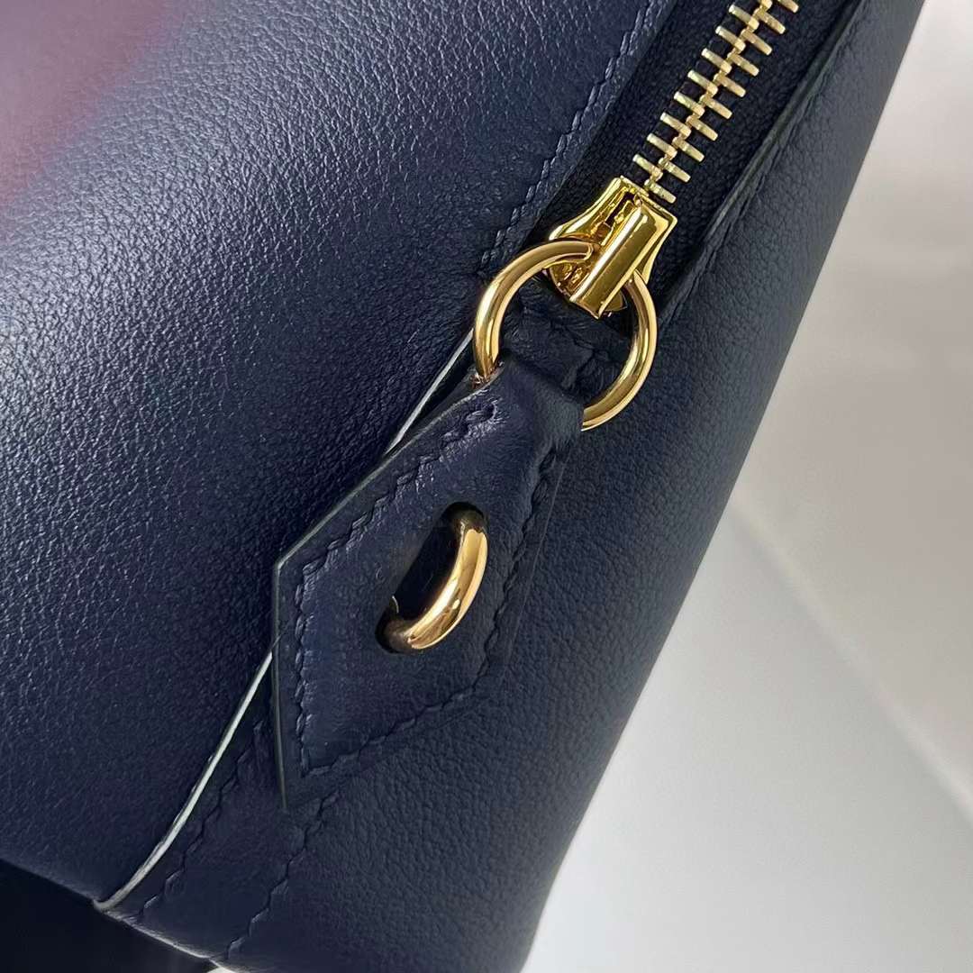 Hermès（爱马仕）Bolide 保龄球包 Evercolor Ck73 宝石蓝 内拼 0F 弗里达蓝 金扣 25cm 全手工蜡线缝制 Ghw