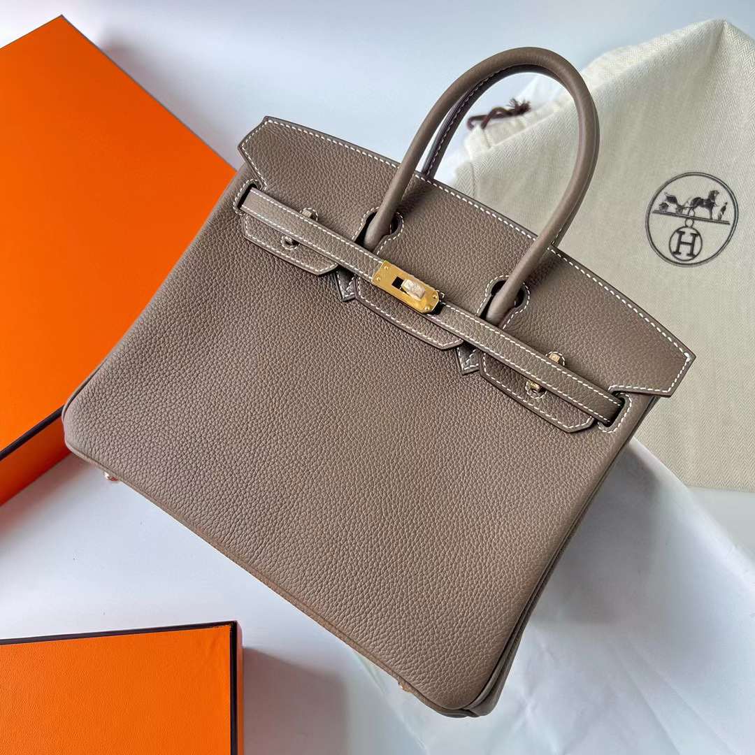 Hermès（爱马仕）Birkin 铂金包 Togo 进口小牛皮 Ck18 大象灰 金扣 25cm 全手工蜡线缝制 Ghw