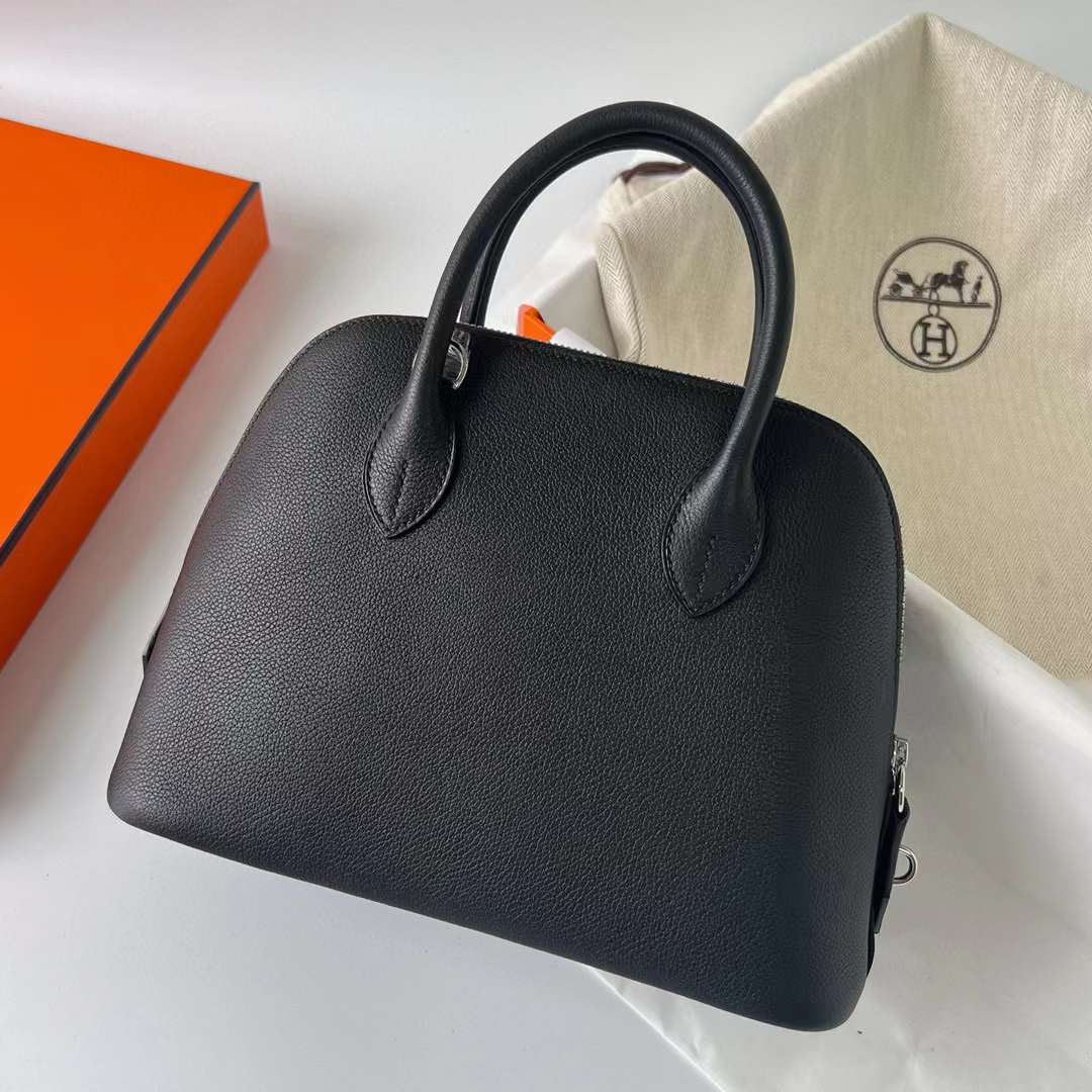 Hermès（爱马仕）Bolide 保龄球包 Evercolor Ck89 黑色 银扣 25cm 全手工蜡线缝制 Phw