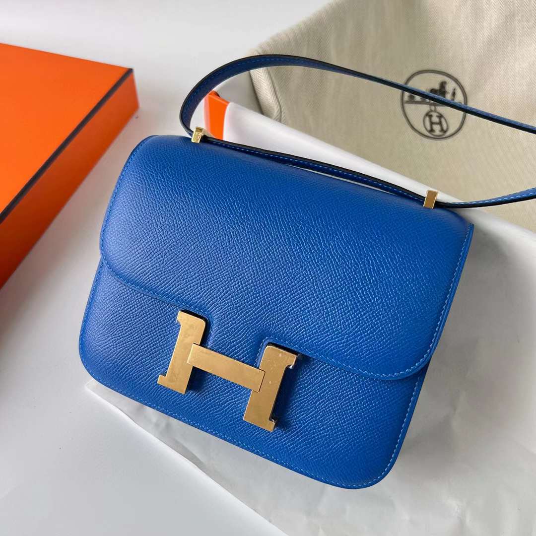 Hermès（爱马仕）Constance 空姐包 Epsom Ck71 法国蓝 金扣 19cm 全手工蜡线缝制 ghw