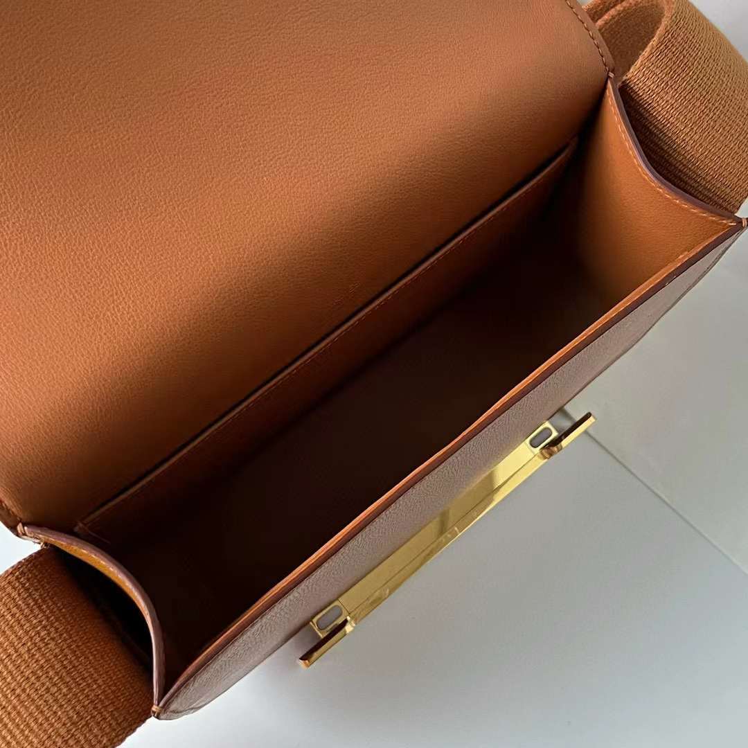 Hermès（爱马仕）Geta Chevre 进口山羊皮 Ck37 金棕色 金扣 20cm 全手工蜡线缝制 Ghw