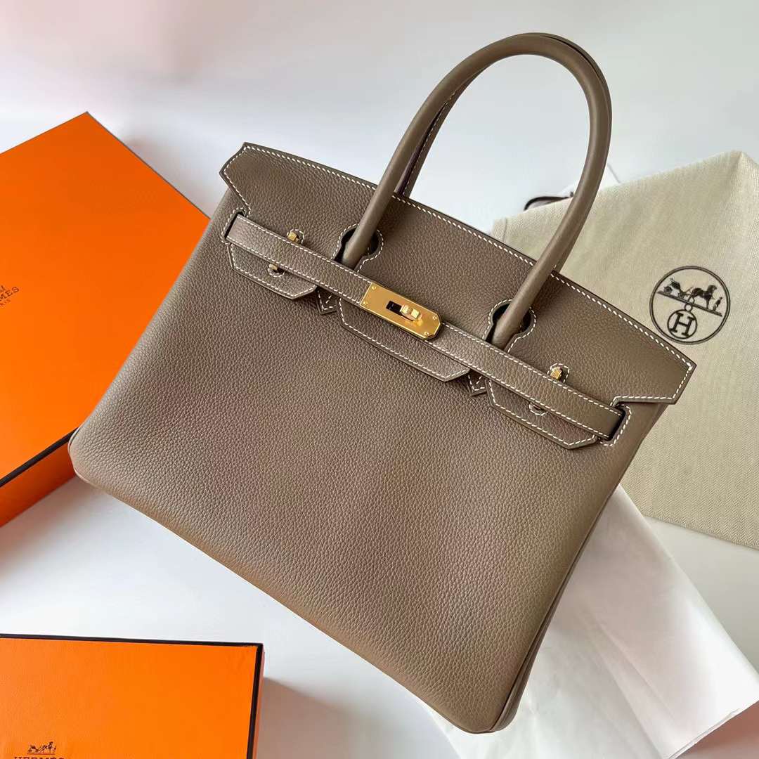 Hermès（爱马仕）Birkin 铂金包 Togo 原厂进口小牛皮 Ck18 大象灰 金扣 30cm 全手工蜡线缝制 Ghw