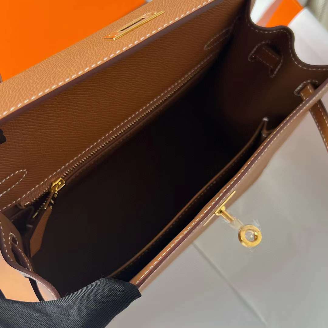 Hermès（爱马仕）Kelly 凯莉包 Epsom皮 金棕色 金扣 25cm 全手工蜡线缝制 Ghw