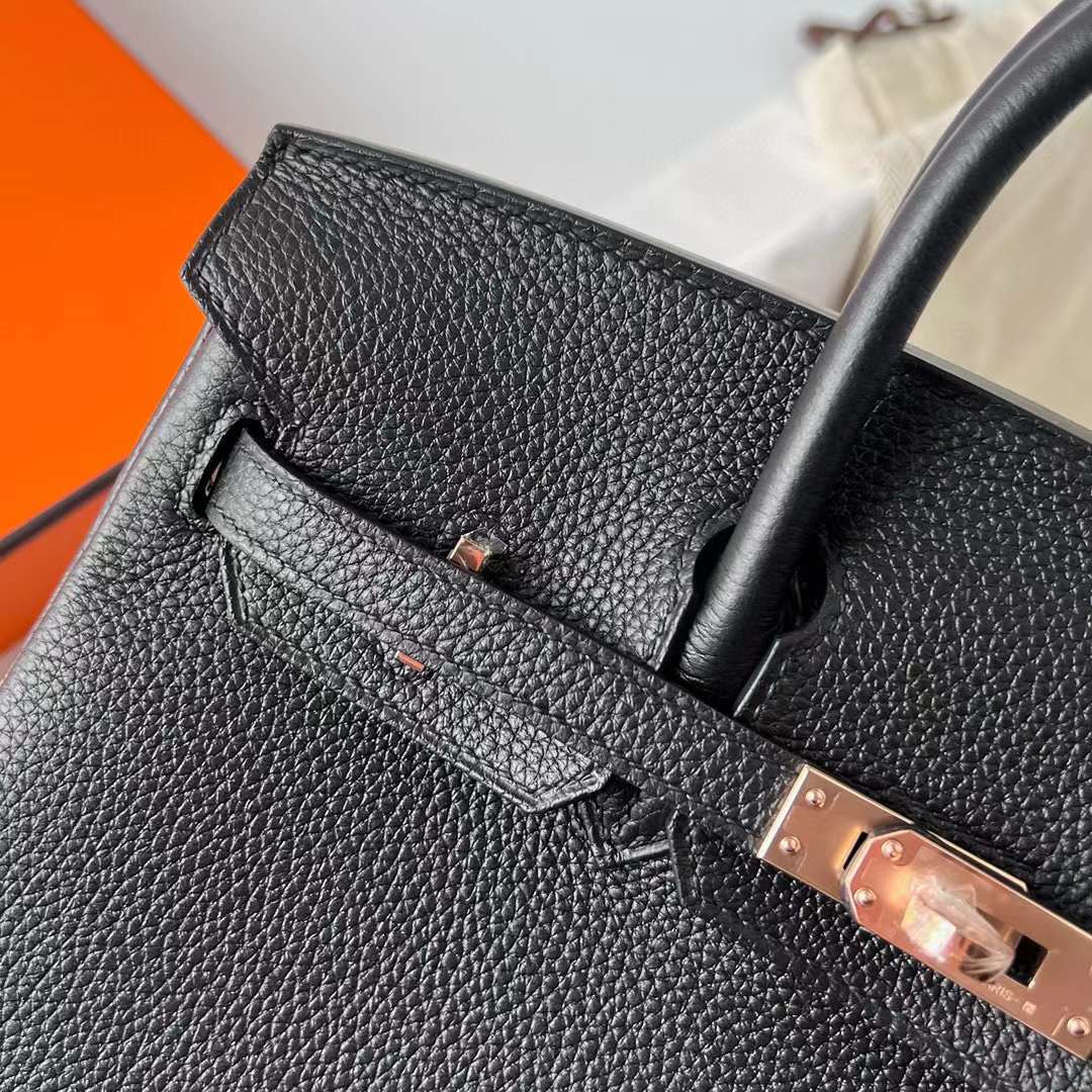 Hermès（爱马仕）Birkin 铂金包 Togo 顶级小牛皮 Ck89 黑色 玫瑰金扣 25cm 全手工蜡线缝制 Rghw
