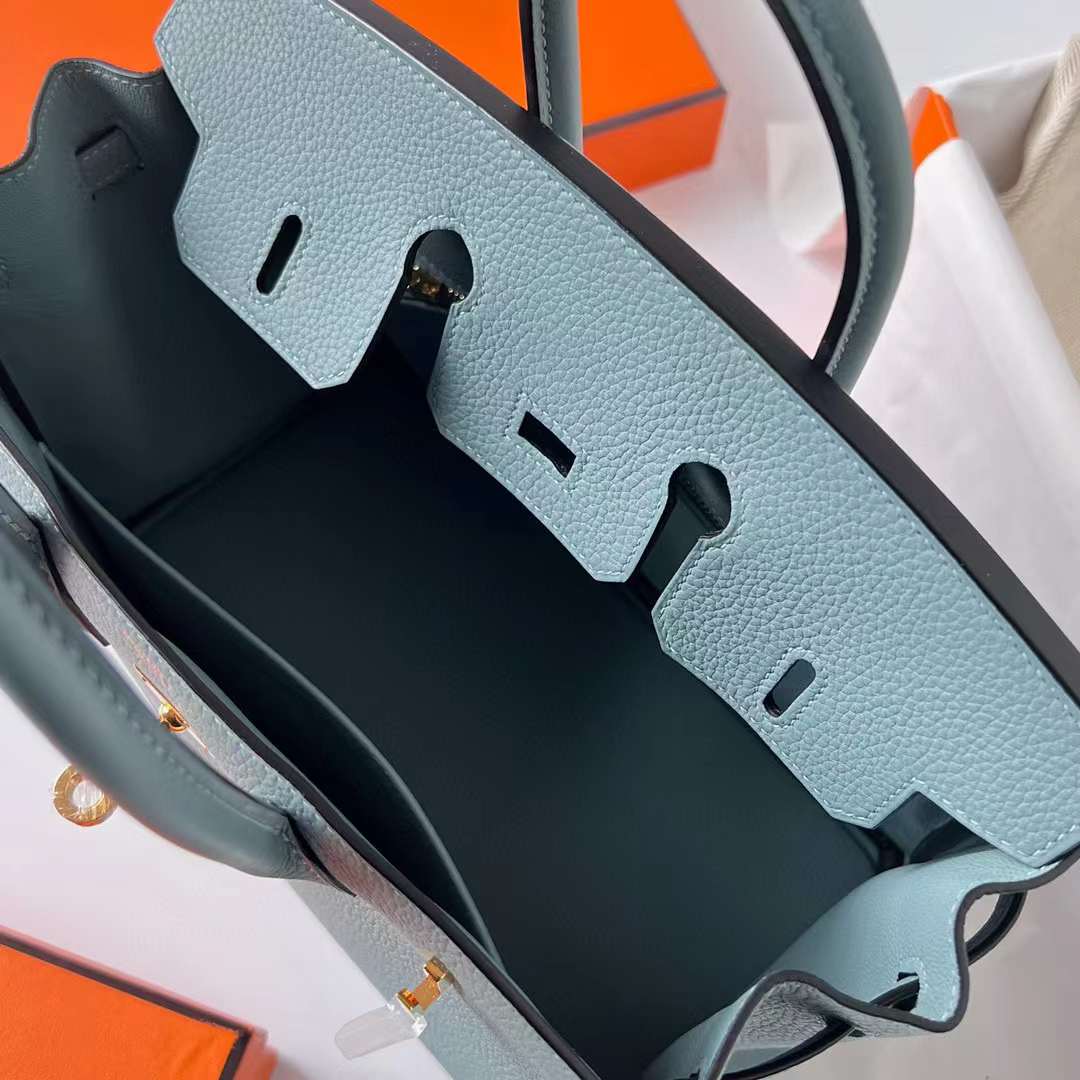 Hermès（爱马仕）Birkin 铂金包 Togo 顶级小牛皮 7G 天青色 金扣 25cm 全手工蜡线缝制 Ghw