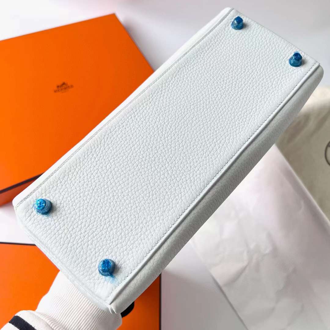 Hermès（爱马仕）Kelly 凯莉包 Clemence（原厂进口tc皮）01 纯白 银扣 25cm 全手工蜡线缝制 Phw
