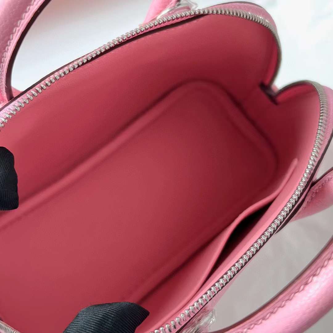 Hermès（爱马仕）Mini Bolide 迷你保龄球 Chevre 进口山羊皮 1Q 奶昔粉 银扣 19cm 全手工蜡线缝制 Phw